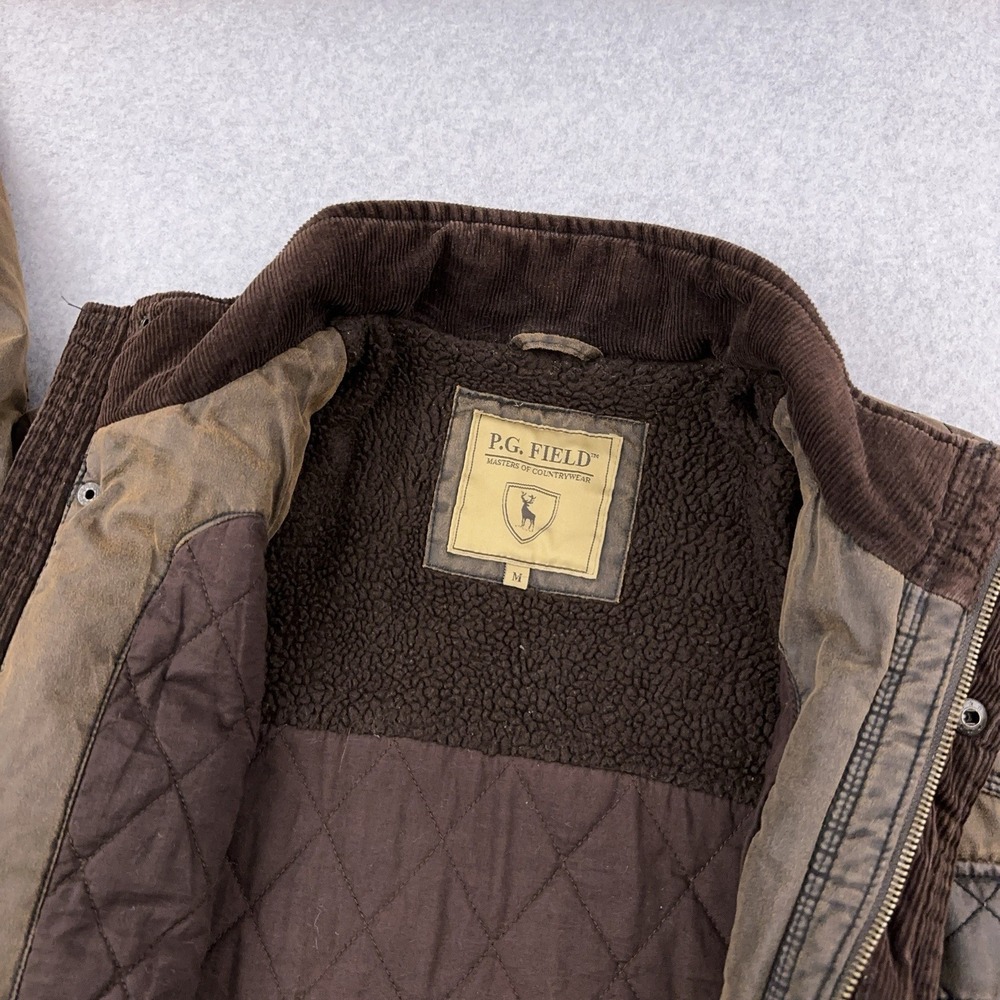 PG Fields Chore Jacket Mens M Brown Patina Full Zip Barn Coat Patches Waxed - Picture 3 of 12
